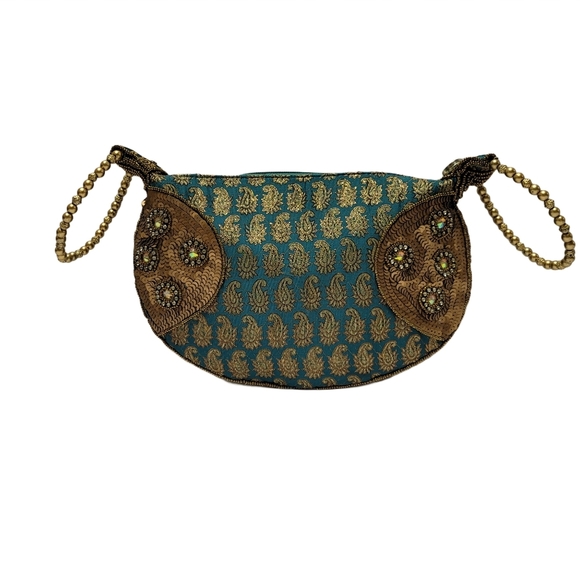 Womens Handbag Elegant Unique Turqoise and Gold Purse - Picture 1 of 2